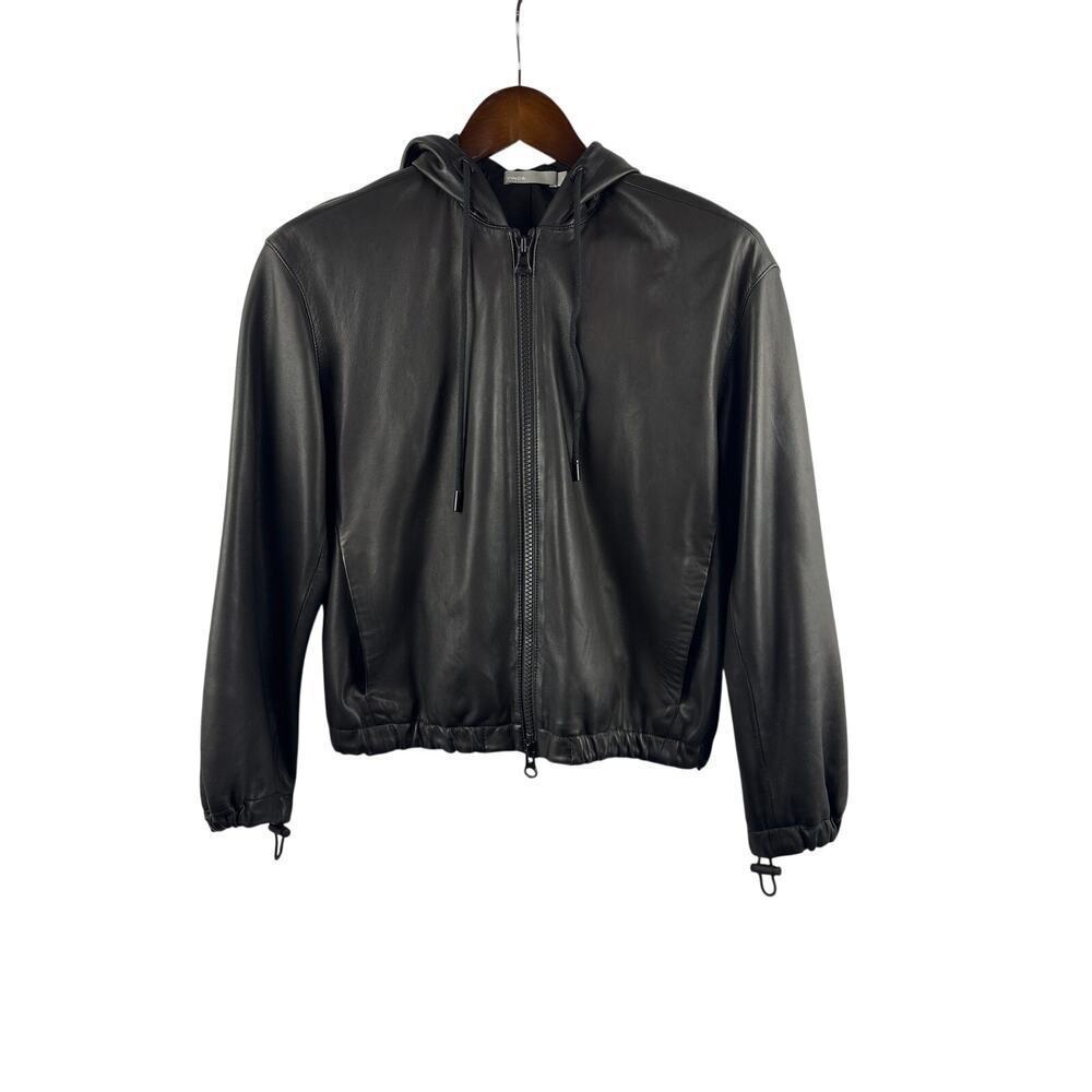 Women’s Vince XS Black Leather Zip-Up Hoodie
